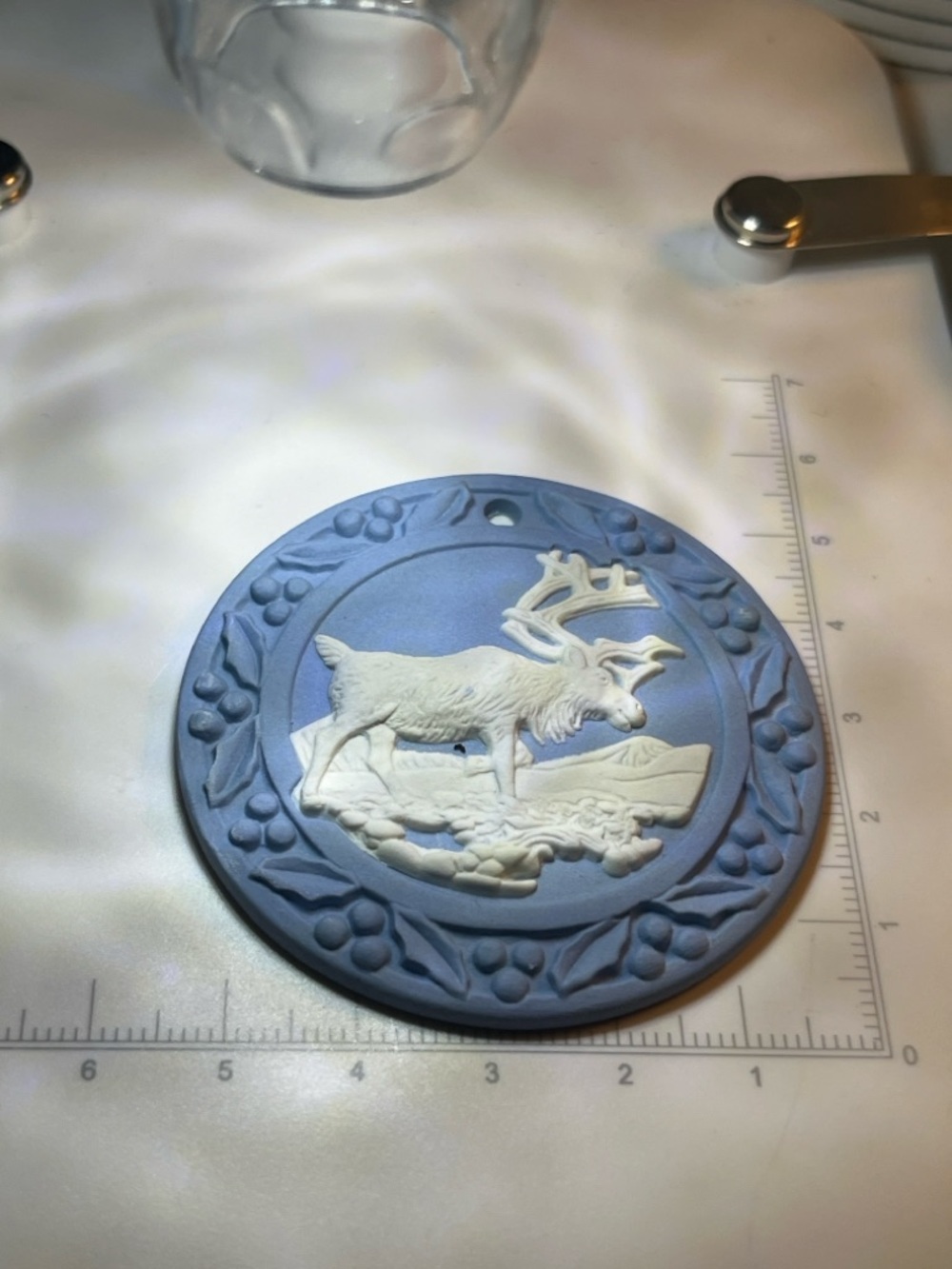 Wedgwood Blue and White Deer Relief Round Plaque